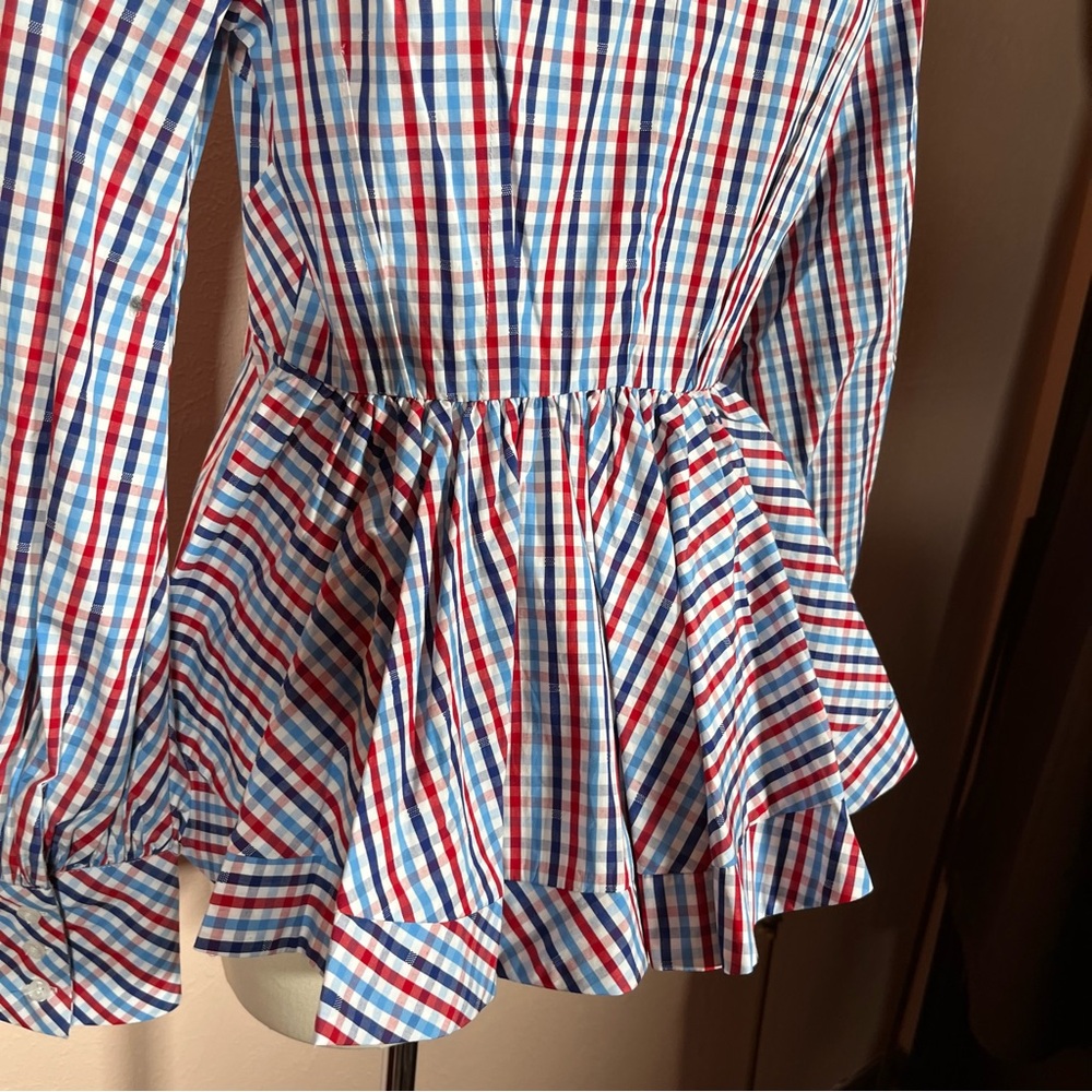 Greyson Gingham puff sleeve Peplum Feminine Western Buttondown shirt - Picture 9 of 17